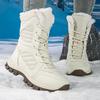 Damen Warme Futter aus Kunstfell Wasserdicht Rutschfest Schnürschuhe Runde Zehenpartie Mid-Calf Schneestiefel Outdoor Wandern Winter Wanderschuhe