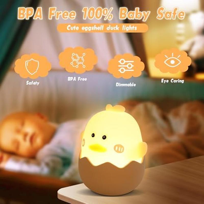 1pc Cute Eggshell Duck Silicone Night Light USB Interface Rechargeable Children's Room Night Light for Bedroom Bedside Kid Room