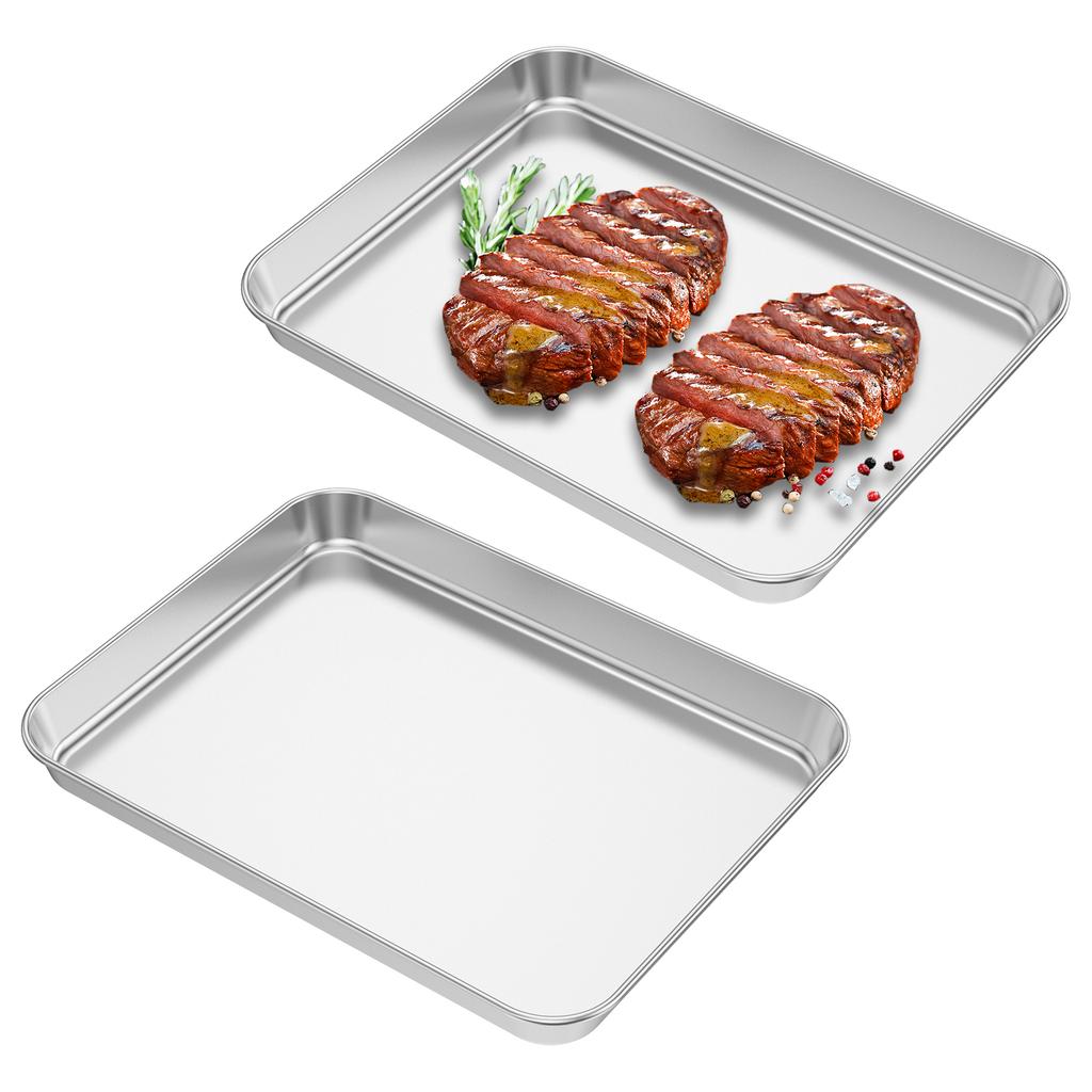 2Pcs Toaster Oven Pan 304 Stainless Steel Small Baking Sheet Multipurpose Toaster Oven Tray for Commercial and Home Baking