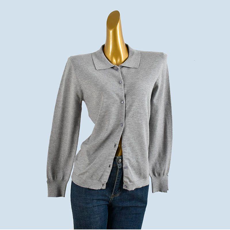 Foreign Trade Order Polo Collar Knit Cardigan Spring and Autumn Loose Women's Long Sleeve Slim Fit Slimming Top Casual All-matching Outer Wear