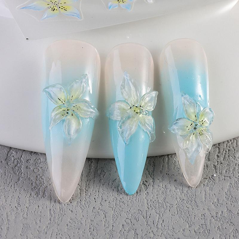 1Sheet Pink Lily Flower Nail Sticker Relief 3D Jelly Five Petal Flower Nail Art Decoration Decals Diy Selfadhesive Sliders