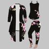 Plus Size Floral Print 3 Piece Outfit, Long Sleeve Open Front Cardigan Cami Top Leggings Set for Women
