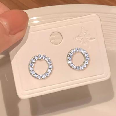 Boucles d'oreilles puces cercle simples élégantes mode polyvalentes délicates cristal sensation premium strass coréennes quotidiennes zircon accessoires