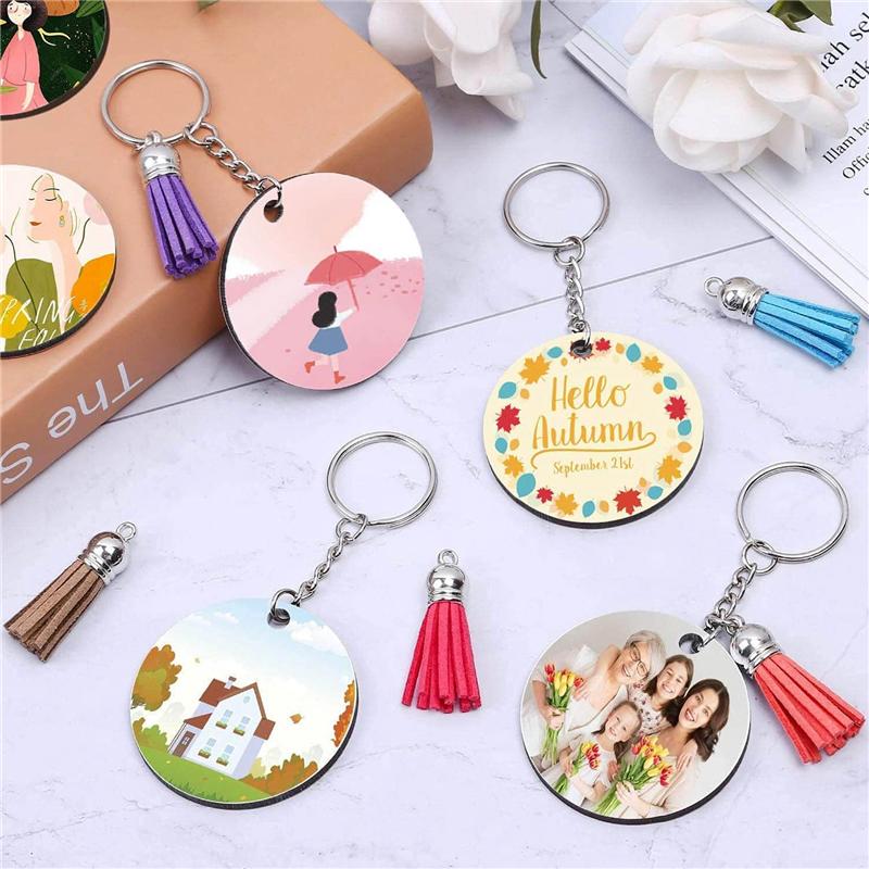 ABWR-160 Sublimation Blank Products, Sublimation Keychain Blank Bulk Set With Heat Transfer Blank Tassel Keychain Jump Rings белый