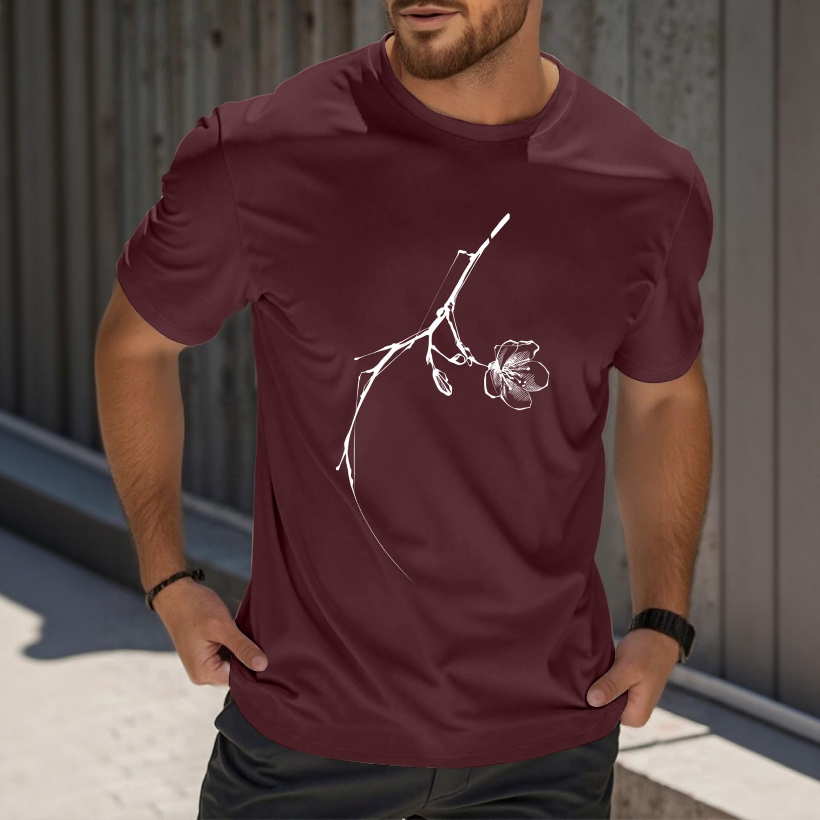 

Мужская модная футболка с принтом, круглым вырезом, прямыми плечами и короткими рукавами M винный