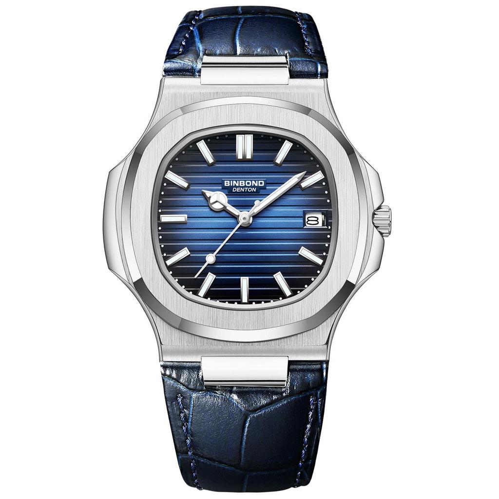 Men's Fashionable Waterproof Luminous Calendar Watch with Genuine Leather Strap