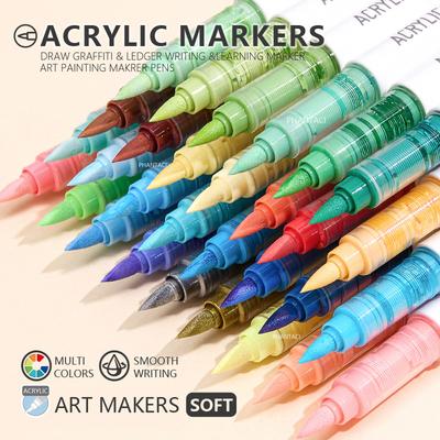 9 barev/sada Akrylové barvy Art Marker Pen DIY Graffiti Kreslicí pera Pro Zápisník Deník Psaní Malování Papírnictví