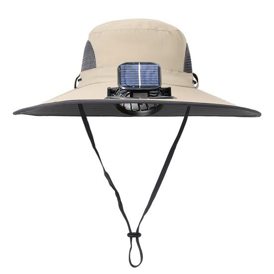 Sun Hat with Solar-Powered Dual Fans Wide-Brimmed Outdoor Fishing Hat with USB Charging Breathable Mesh Fishermen Hat