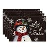 Red Snowman Let It Snow Winter Placemats Set of 4, 12x18 Inch Seasonal Christmas Holiday Table Mats for Party Kitchen Dining Decoration