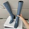Footwear Blue Ladies Boots Winter Knee High Shaft Shoes for Women Square Toe Long Spring Autumn Fashion  Work Trend