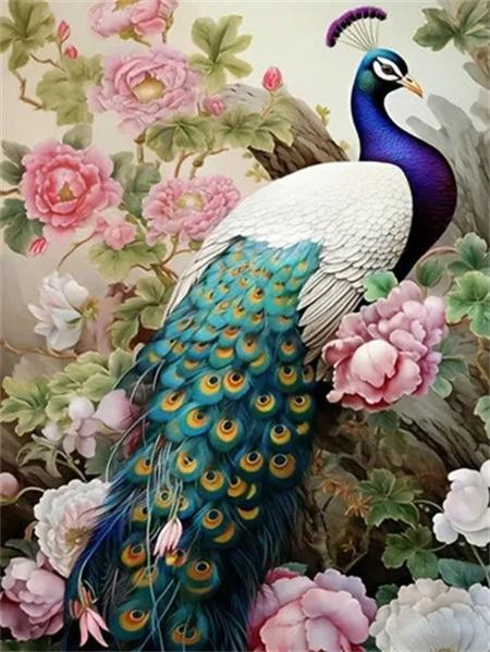 Pełny okrągły zestaw do malowania diamentami Pawie kwiaty Dekoracja domu Haft mozaika Zwierzęta Sztuka ścienna