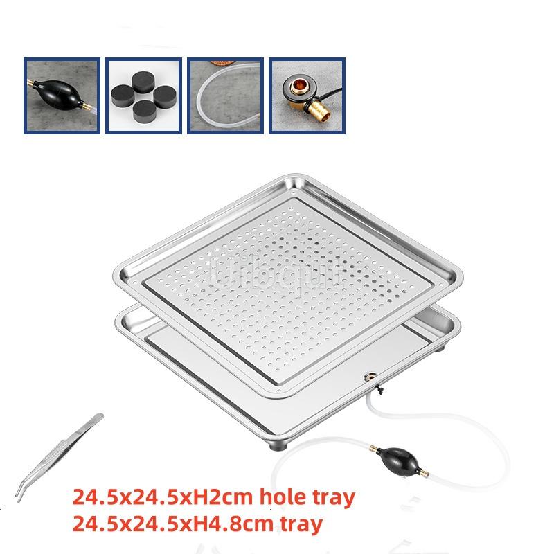 Stainless Steel Rectangle Dinner Tea Tray Double 2 Layer Dumpling Oil Leaking Hole Basin Steaming Draining Hole Plate with Basin