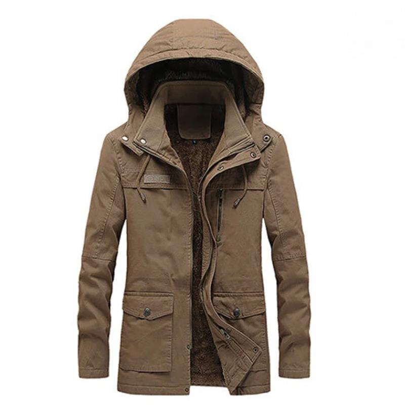 

Куртка с хлопковой подкладкой Мужская зимняя куртка Плюс Бархатная длинная куртка с хлопковой подкладкой Стираная одежда с хлопковой подкладкой для мужчин M хаки