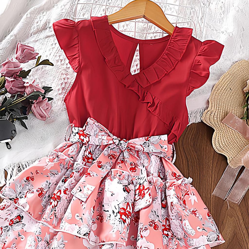 Girl Sleeveless Floral Print Dress Children Kid Casual Summer Beach Sundress Princess Dresses Clothes