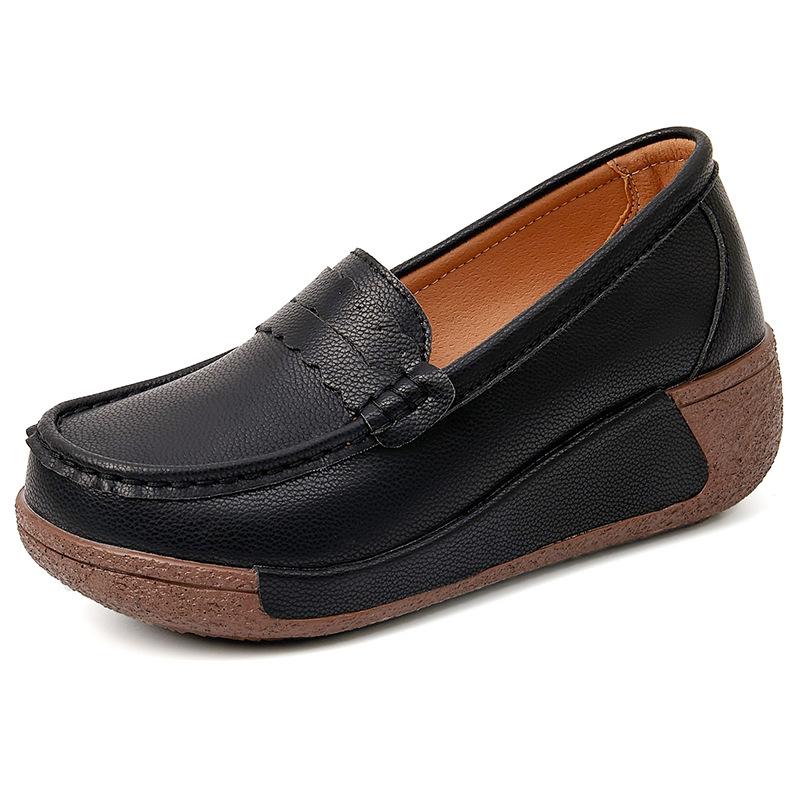 Fashion Spring Autumn Women Loafers Flats Ladies Genuine Leather Moccasins Spring Slip-on Casual Round Toe Handmade Platform Shoes