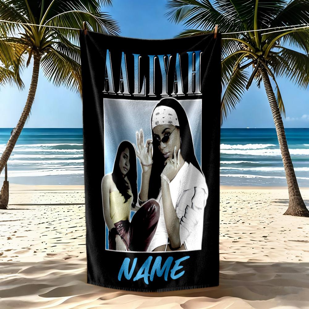 Aaliyah's Fashion Icon Customize Text Beach Towel Super Soft & Absorbent Portable for SwimmingBeachCamping Travel Beach AccessoriesGym