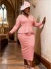 Elegant Plus Size Pink Rhinestone Dress with Ruffle Sleeves and Waist-Cinched Skirt for Formal Events