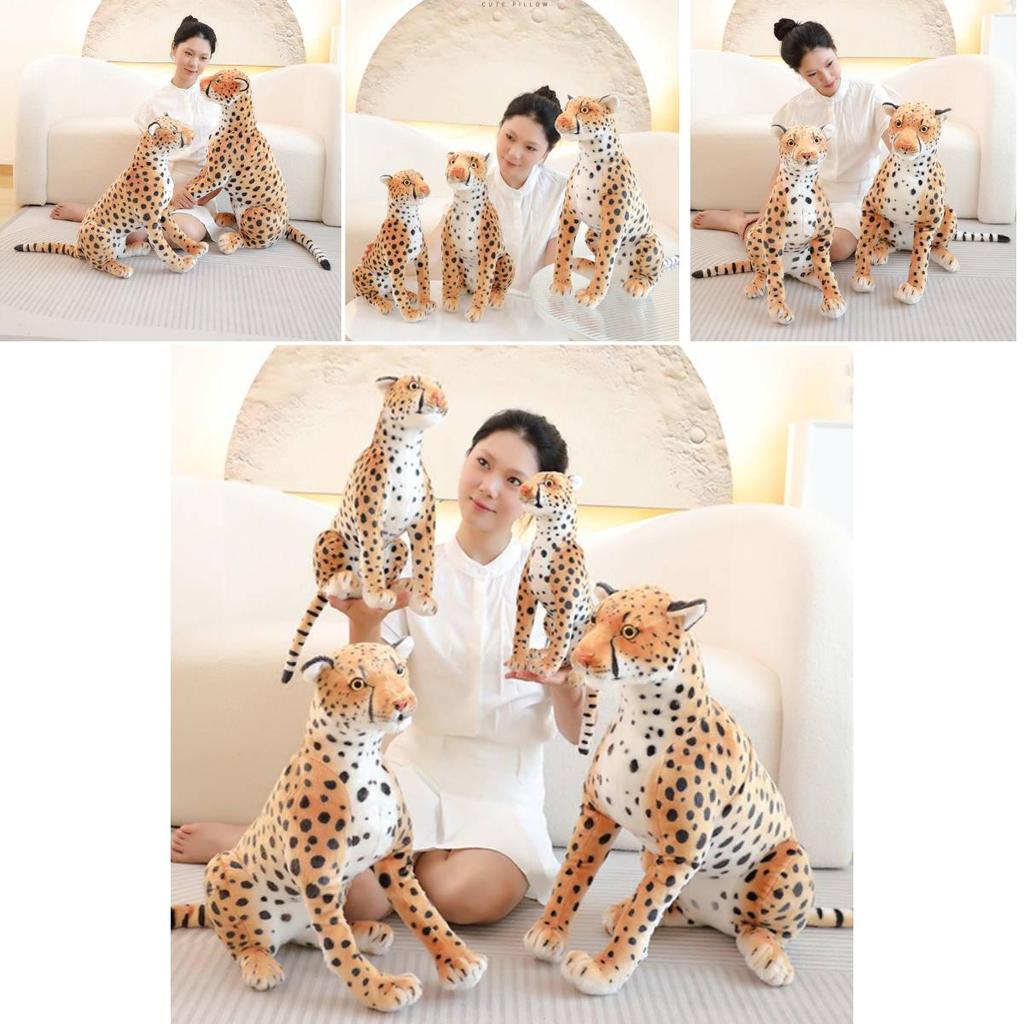 Realistic Leopard Plush Toy Soft Stuffed Cheetah Doll For Kids And Collectors