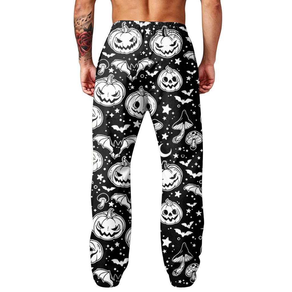Herren Lockere Weite Beine Cargo Jogginghose mit Taschen Halloween Print für Lässige Outdoor-Kleidung