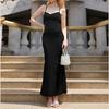 Temperament New Satin Suspender Dress, Sexy Hottie Backless Strap Slim Long Dress Dress