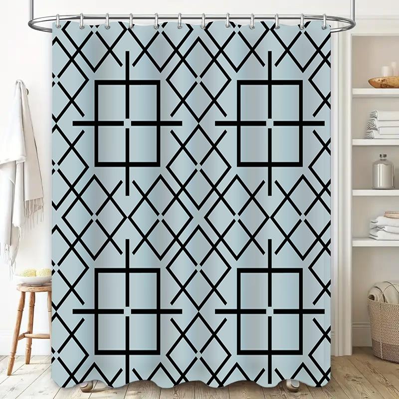 Modern Blue Rectangular Pattern Bathroom Shower Curtain Waterproof Fabric Home Decoration For Bathtub Decor Set-In Floral Bath R