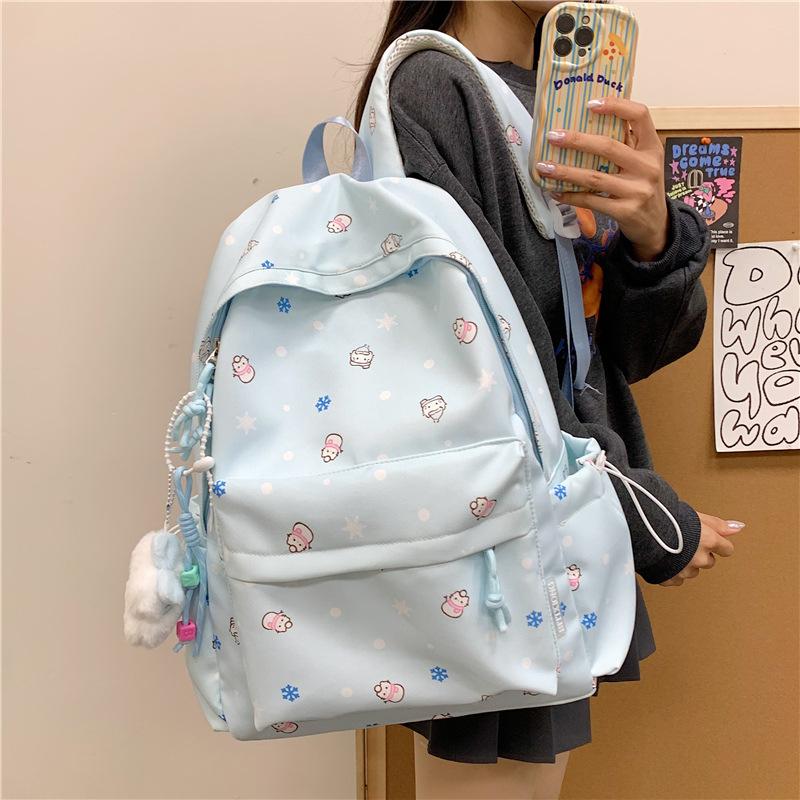Nyl Rucksack Neu Einfach und Frisch Rucksack mit großem Fassungsvermögen für Mittelschüler Kleiner Cartoon-Tier Rucksack