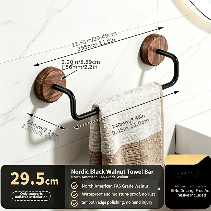 

Multifunctional Wall Mount Towel Shelf, Walnut Wood & Carbon Steel Towel Rack with 5cm Hanging Distance for Home Bathroom