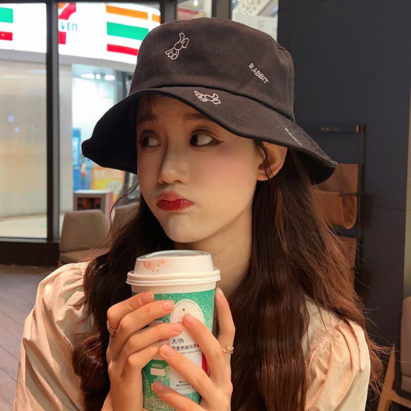 Embroidered Bucket Hat Women's Spring and Summer Casual Versatile Sunshade Basin Hat Showing Small Face Fashion Women's Sunscreen Hat