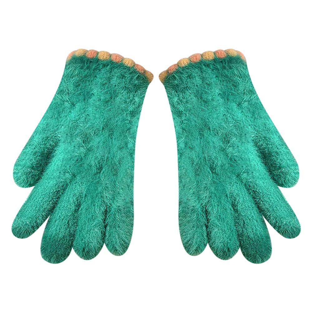 

Cute Thickened Touch Screen Gloves Cold-proof Warm Five Gloves Knitting Open Gloves Winter зелений