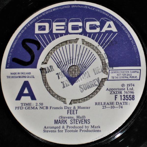

7inch Record MARK STEVENS - Feet F13558PROMO Decca 1974 UK Pop Used