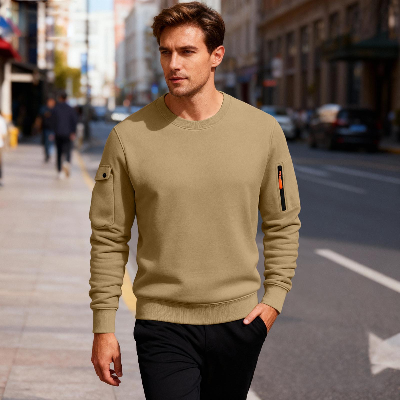 

Men S Fleece Round Neck Pullover With Fleece Color Hoodie And Fleece Fleece Fleece Jacket XXL хакі