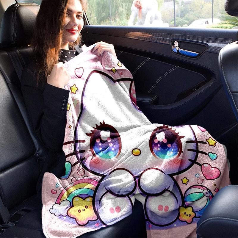 1pc Cartoon Hello Kitty's Magical Adventure Blanket,Living Room, Travel, Camping, Car Blankets, Beach, Office Naps, Seasonal Home Decorative Throw Gif