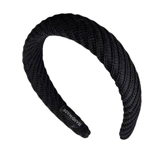 

Women Headband Wide Brim Anti-Slip Waffle Sponge Filling Handmade Knitting Hair Hoop Autumn Winter Hair Accessory чёрный