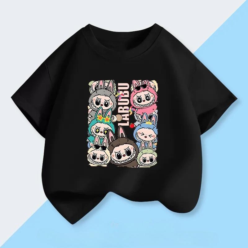 Labubu Cute Girl Pattern Fashionable Casual Children's T-shirt Boys and Girls 100% Cotton Basic Clothing