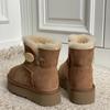 Winter new fur integrated wooden buckle short tube thick-soled warm cotton shoes women's one-buckle wool snow boots