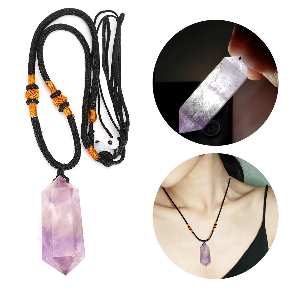 Natural Amethyst Quartz Pendant Double Point Crystal Necklace for Healing Fortune
