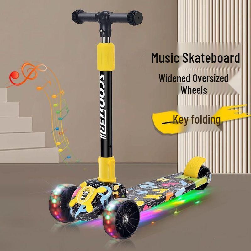 Colorful Folding Scooter with Flashing Music for 2-8 Year Olds - Durable Three-Wheeled Ride-On with Drop-Resistant Handlebar