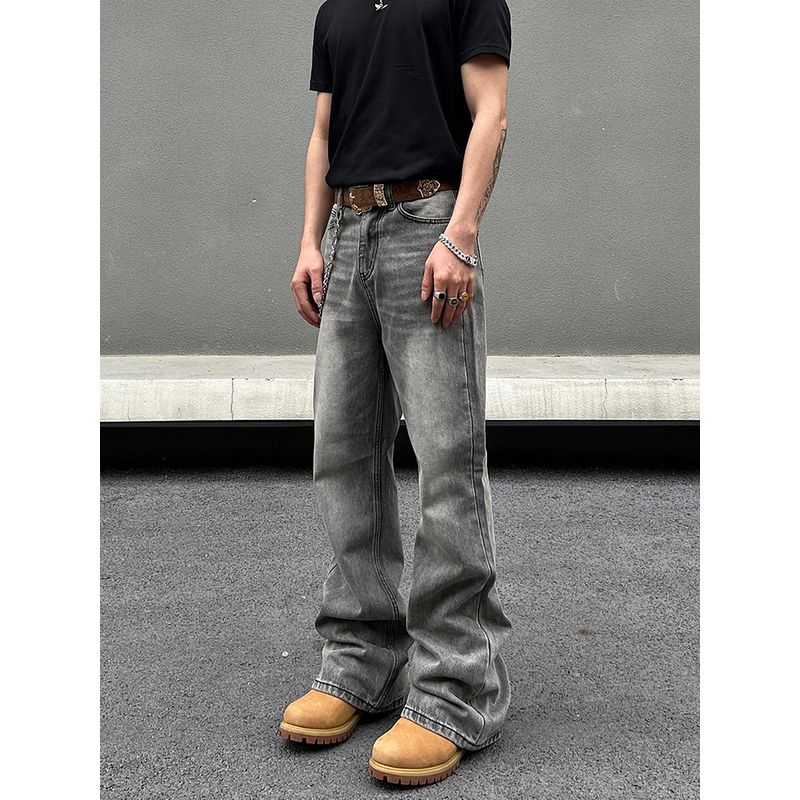 Blaexit American High Street Paris Bootcut Smoky Gray Flared Jeans Men's Vintage Straight-Leg Scimitar Pants