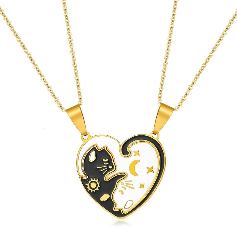 

1 пара Черно-белые парные ожерелья с кошачьей тематикой Металлический символ любви для романтических подарков и повседневного ношения 1