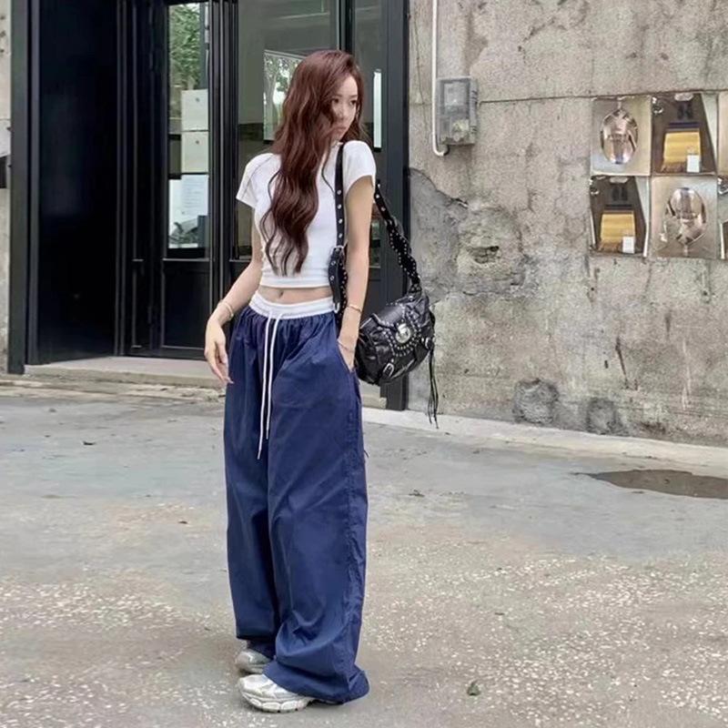 Women's Color Block Wide Leg Elastic Waist Quick-Dry Pants - Spring/Summer 2025, Loose Fit, Yamamoto Style