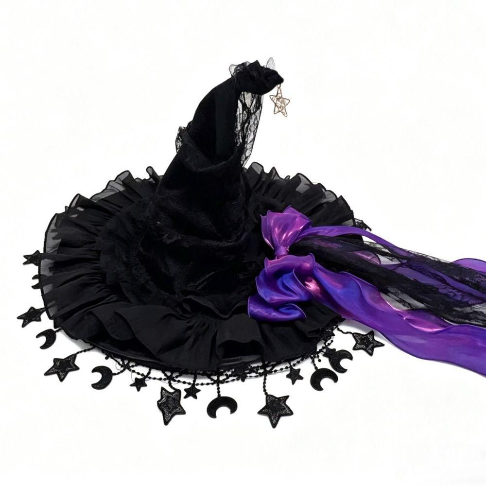 Lace Lolita Witch Hat Bow Ribbon Cosplay Accessories Party Headwear Wizard Cap Women's Costume