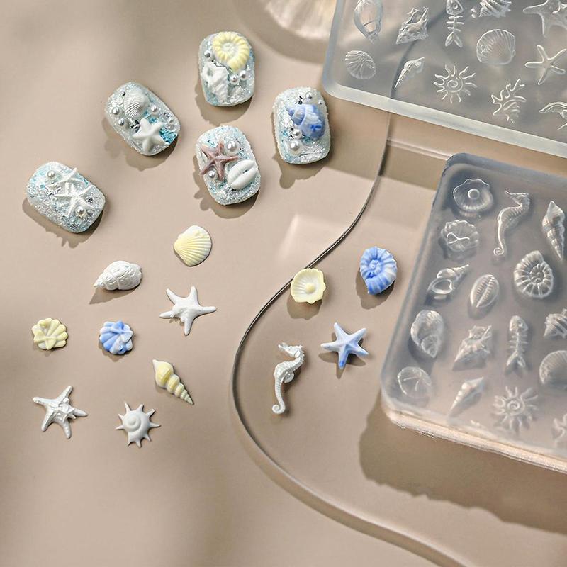 1Pcs Sea Shell Starfish Goldfish Koi Fish 3D Acrylic Nail Mold Summer Sea Jellyfish Diy Lace Bow Silicone Mold Nail Art Mold