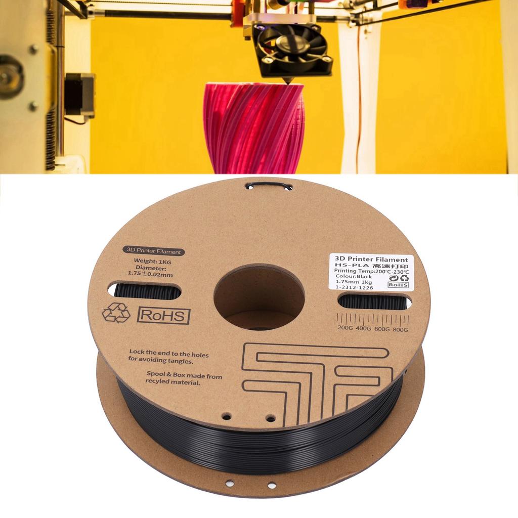 Black PLA Plastic Filament 1KG 1.75mm 3D Printer Filament 30‑600mm/s High Speed Printing Consumable for Ender 3