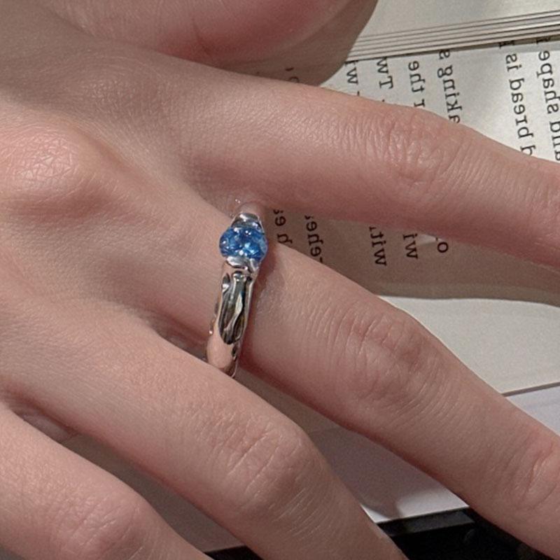 925 Sterling Silver Rings For Women Geometric Fine Jewelry Finger Adjustable Blue Stone Ring For Party Birthday Gift