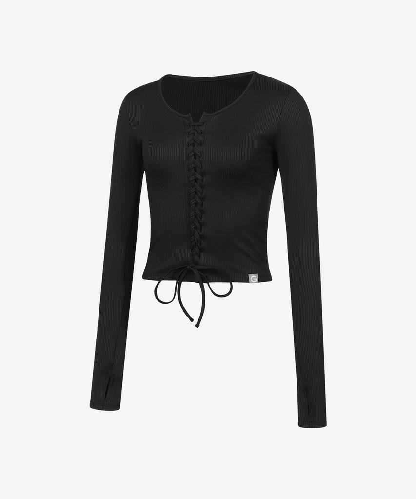 GRANDE LINE El-Touch Rib Corset Crop Long Sleeve_5 Colors