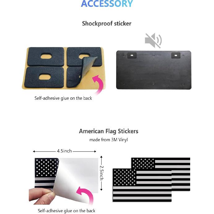 American Flag Front Bumper License Plate - Black Plastic Plates With 3D Embossed Patriotic Decor For Cars With Screws