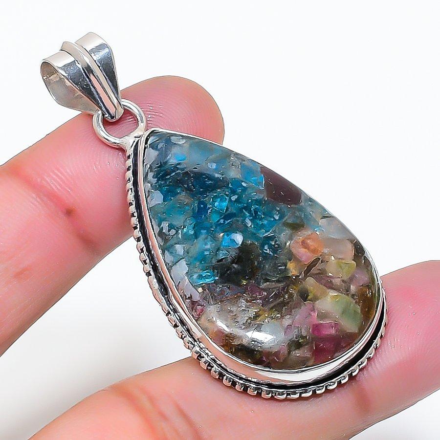 Natural Tourmaline Gemstone Handmade 925 Sterling Silver Pendant 2.01  AP-15244