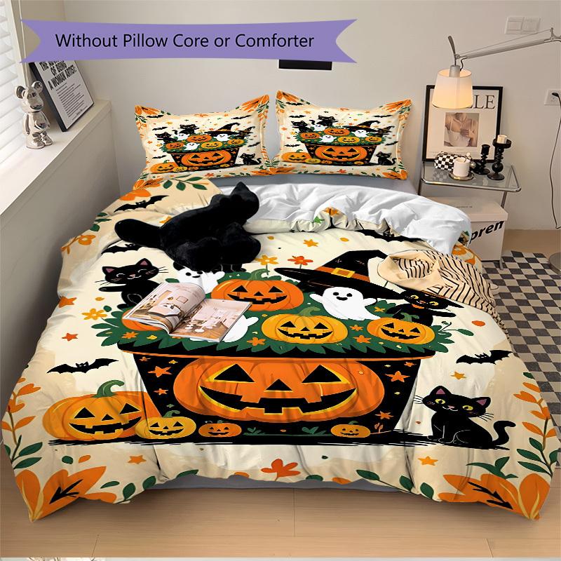 

3 шт. Декоративный комплект постельного белья на Хэллоуин - 1 пододеяльник + 2 наволочки(Ядро не включено), Машинная стирка, Полиэстер, Комфорт в любое время года, B 135x200cm