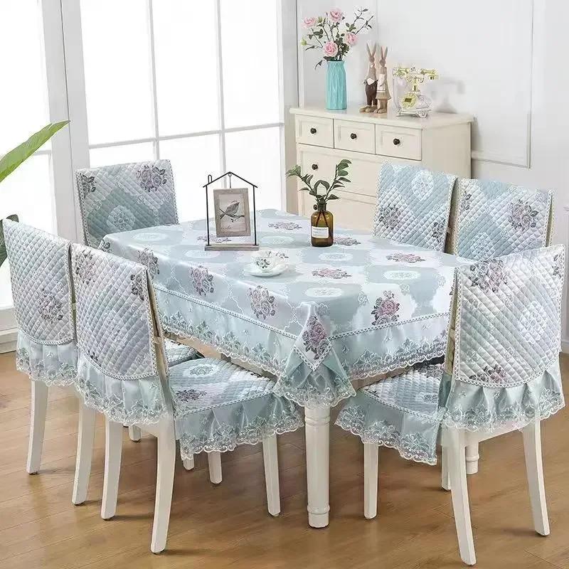 Couverture de chaise à ourlet en dentelle, Style européen, tissu de Table à manger, coussin, nappe imprimée plate, tissu de couverture de tabouret d'art