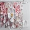 3D Floral Shower Curtain Set Orange Flower Design Fabric Bathroom Decor Waterproof Washable Shower Curtain Set with Hooks